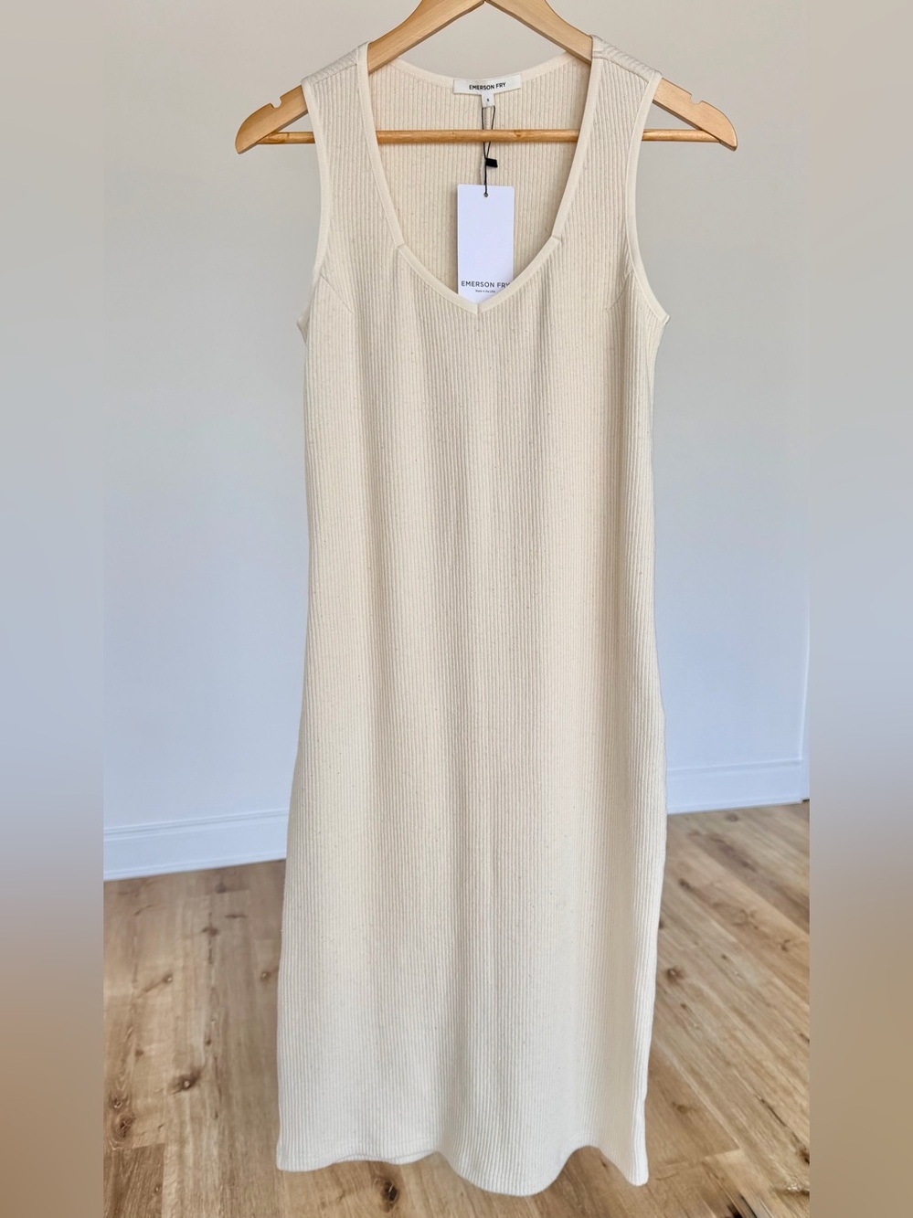 Emerson Fry NWT Ribbed Midi Dress Small Ivory Hemp Organic Cotton Made in USA